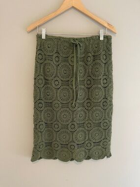 Kings Road Hunter Green Crochet MIDI Skirt Boho Beachy Size Medium